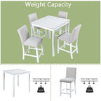 Set da pranzo moderno di 5 pezzi con tavolo quadrato ad altezza bancone e 4 sedie imbottite