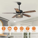 Ventilatore da soffitto da 52 pollici Farmhouse Driftwood a 5 pale, nero, con gabbia, con telecomando
