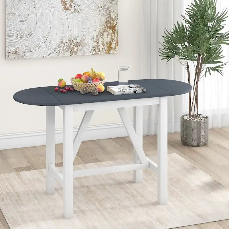 Set da 3 Pezzi Tavolo da Pranzo a Foglia Cadente a Altezza Bancone in Legno