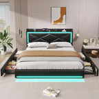 Struttura letto con luci LED per testiera e stazione di ricarica USB-C/A, 4 cassetti