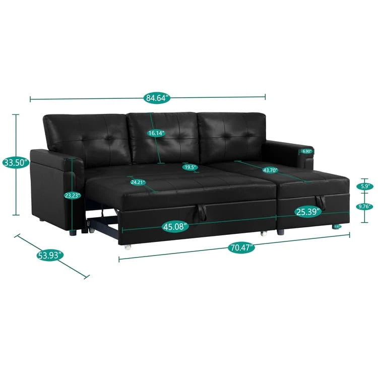 Divano componibile convertibile reversibile con letto estraibile, chaise longue con contenitore nascosto e gambe durevoli