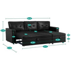 Divano componibile convertibile reversibile con letto estraibile, chaise longue con contenitore nascosto e gambe durevoli