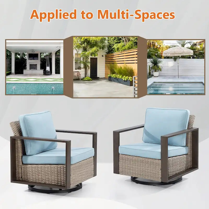 Cozywor 2-Piece Patio Wicker Outdoor Rocking Chair with Metal Frame and Cushions