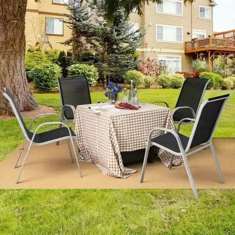 4 Pieces Stackable Patio Dining Chairs Set with Armrest - 29 x 21.5 x 35.5 (L x W x H)