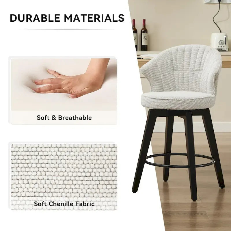Swivel Bar Stools Set of 2, Upholstered Dining Room Chairs with Wide Backrest, Counter Height Chair with Metal Legs