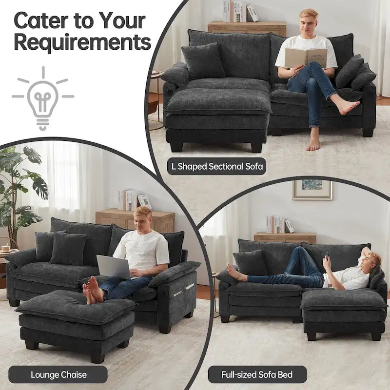 Modular Sectional Sofa, Comfy Cloud Couch Sectional Sofa with Ottoman, Deep Seat Sofa Sleeper for Living Room