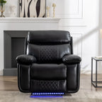 Power Reclining Sofa with Wireless Charger,Reading Light,LED Light for Living Room,Faux Leather,AC/USB Port,Cup Holder,Black