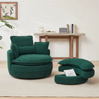 Poltrona girevole oversize con pouf contenitore Moon con 4 cuscini