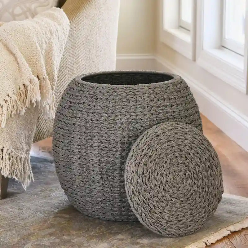Tavolino Contenitore a Cesto in Vimini Intrecciato a Mano Household Essentials - 17.0L x 17.0W x 19.0H