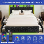 Moasis Letto Matrimoniale Queen Size con Struttura in PU e LED, Imbottito, con Piattaforma