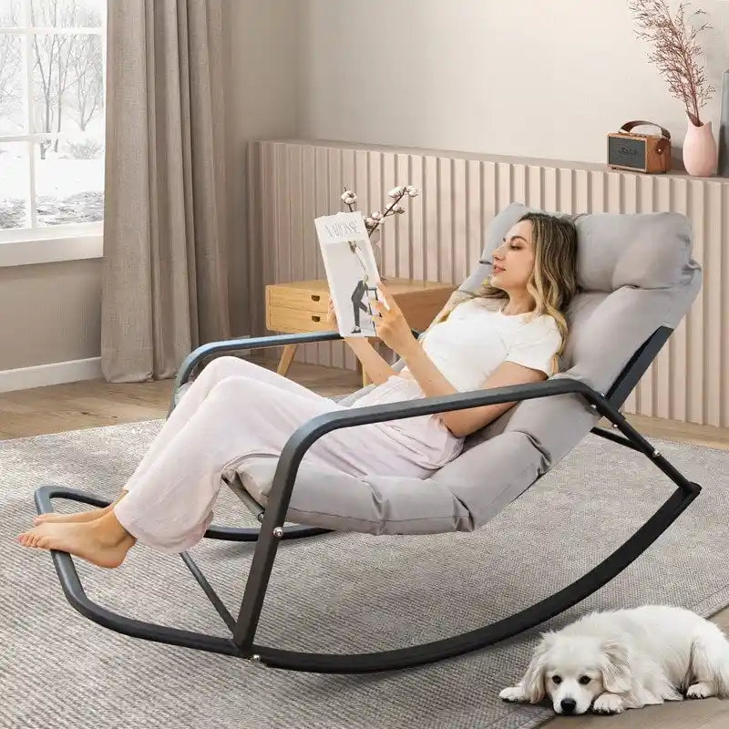 Sedia a Dondolo Lounge Extra Large, Reclinabile per Esterni con Cuscini Impermeabili e Portata di 200 kg