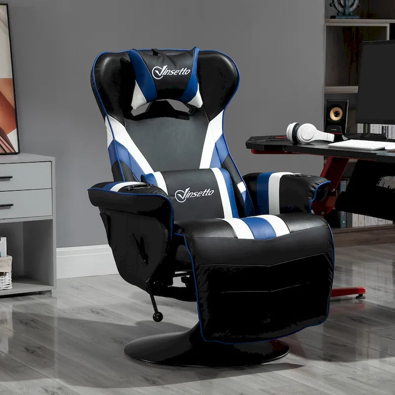 Sedia da Gaming Vinsetto con Schienale Inclinabile e Poggiapiedi, Poggiatesta e Portabicchieri