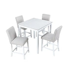 Set da pranzo moderno di 5 pezzi con tavolo quadrato ad altezza bancone e 4 sedie imbottite
