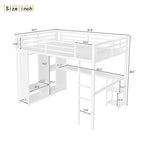 Queen Loft Bed - Built-in Wardrobe & Desk, Metal Frame with Shelves