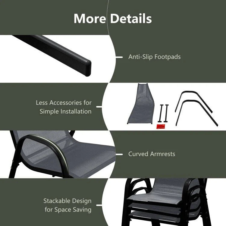 4 Pieces Stackable Patio Dining Chairs Set with Armrest - 29 x 21.5 x 35.5 (L x W x H)