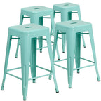 Set di 4 Sgabelli in Metallo Senza Schienale da 61 cm per Interni/Esterni, con Seduta Quadrata