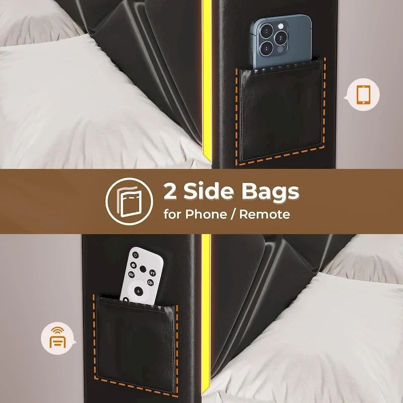 Struttura letto con luci LED per testiera e stazione di ricarica USB-C/A, 4 cassetti