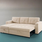 Divano componibile convertibile reversibile con letto estraibile, chaise longue con contenitore nascosto e gambe durevoli