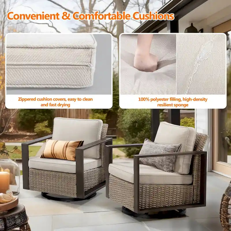 Cozywor 2-Piece Patio Wicker Outdoor Rocking Chair with Metal Frame and Cushions