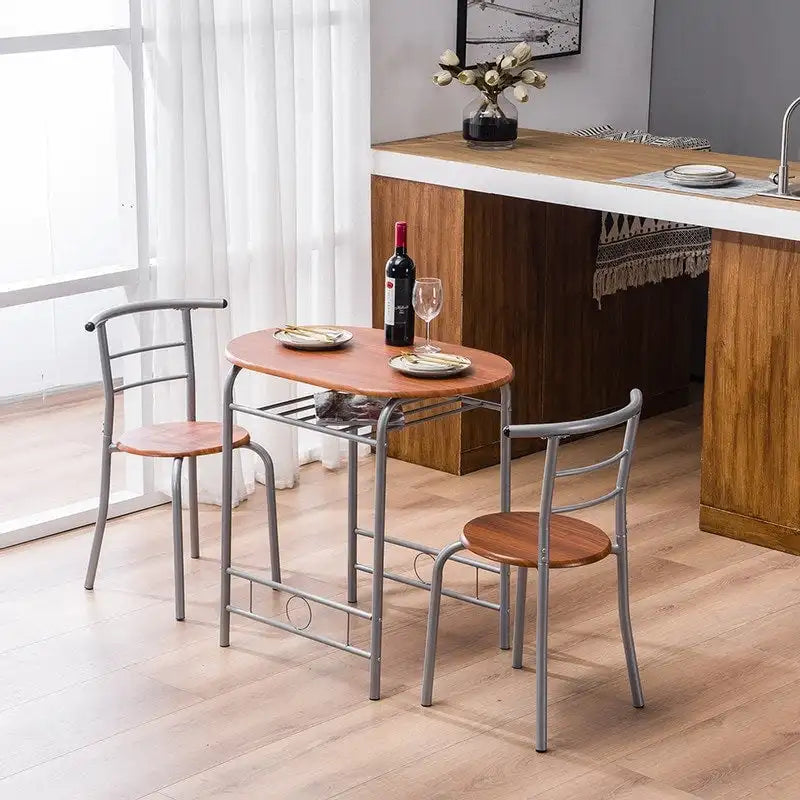 Set tavolo da bar per colazione 3 pezzi argento/marrone chiaro