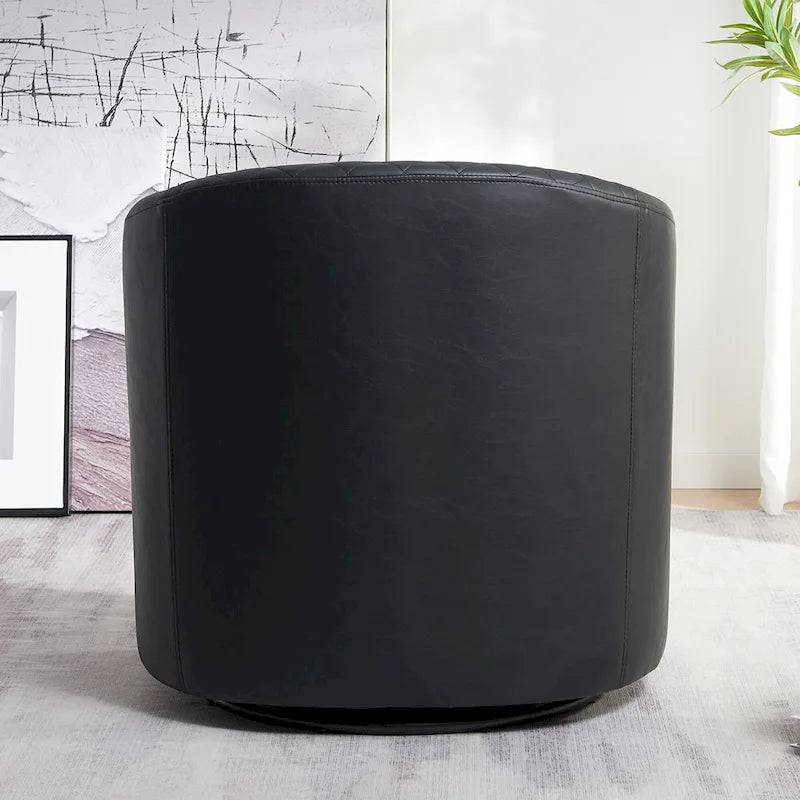 KINWELL 29 Wide Tufted PU Leather Swivel Barrel Chair
