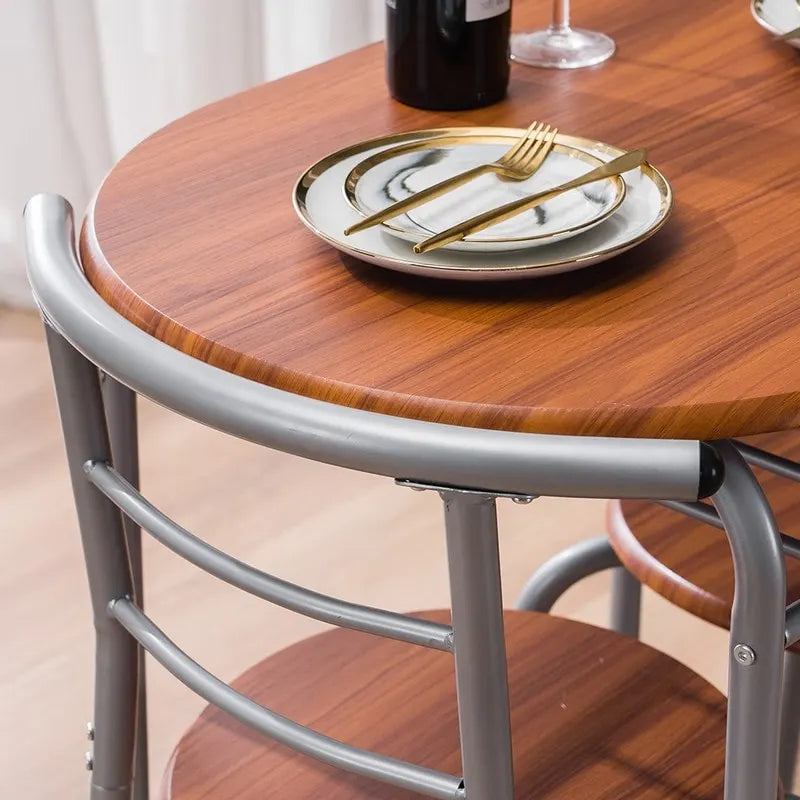Set tavolo da bar per colazione 3 pezzi argento/marrone chiaro