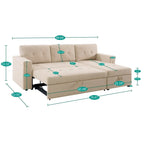 Reversible Sectional Sofa with Pull-Out Sleeper Bed, Hidden Storage Chaise, Durable Legs,