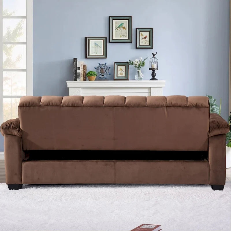 82.7 Velvet Storage Convertible Sofa Sleeper Couch with 2 Pillows