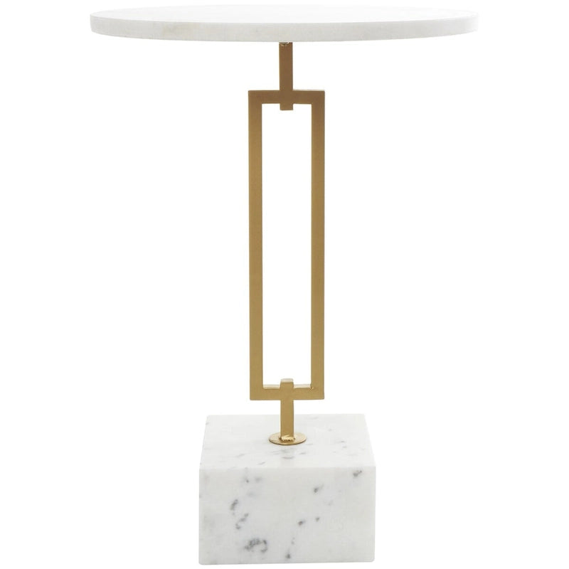 Tavolino d'appoggio/laterale Geometrico in marmo con base rettangolare in metallo dorato - Bianco - Roche River Decor