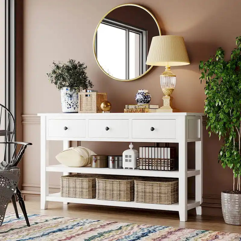 Console con Design Retrò e Due Ripiani Aperti