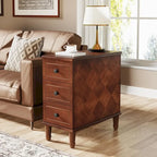 Fully Assembled Narrow End Table, Solid Wood Side Table with 3 Drawers, Vintage Nightstand Slim Bedside Table for Small Spaces