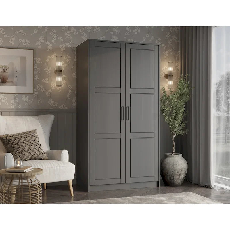 Palace Imports 100% Solid Wood 2-Door Urban Wardrobe Armoire with Solid and Mirrored Doors