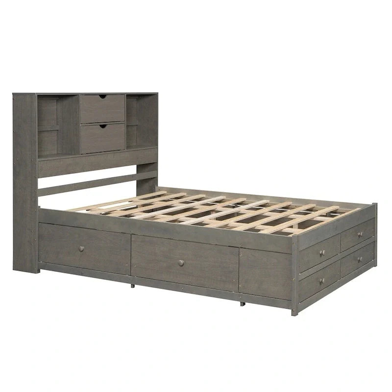 King Size Platform Bed with Storage Headboard and 8 Drawers