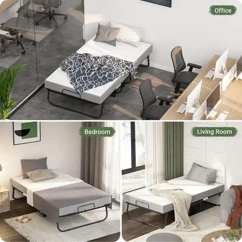 Letto pieghevole con materasso in memory foam da 12,7 cm, letto aggiuntivo a scomparsa con ruote