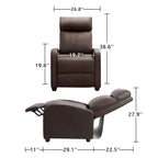 PU Leather Push-Back Recliner Chair, Brown / Black / Grey / Khaki / Red / Beige, Single