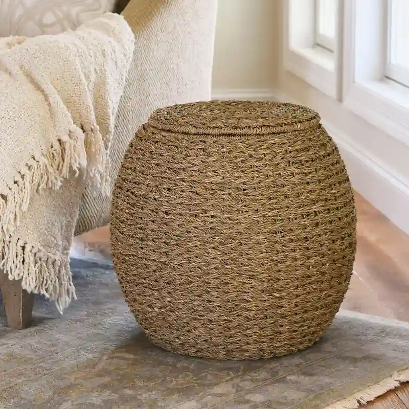 Tavolino Contenitore a Cesto in Vimini Intrecciato a Mano Household Essentials - 17.0L x 17.0W x 19.0H