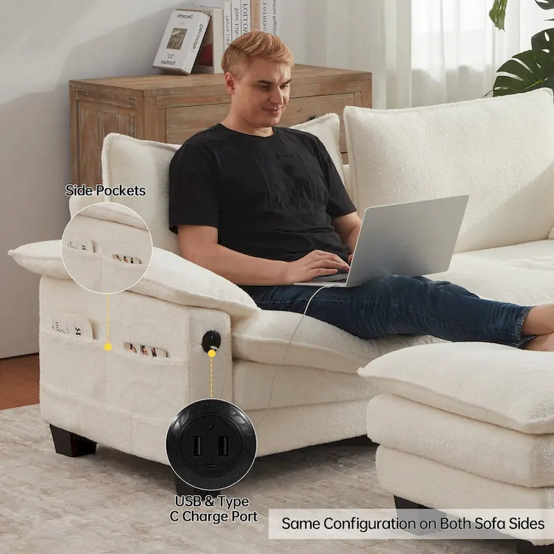 Modular Sectional Sofa, Comfy Cloud Couch Sectional Sofa with Ottoman, Deep Seat Sofa Sleeper for Living Room