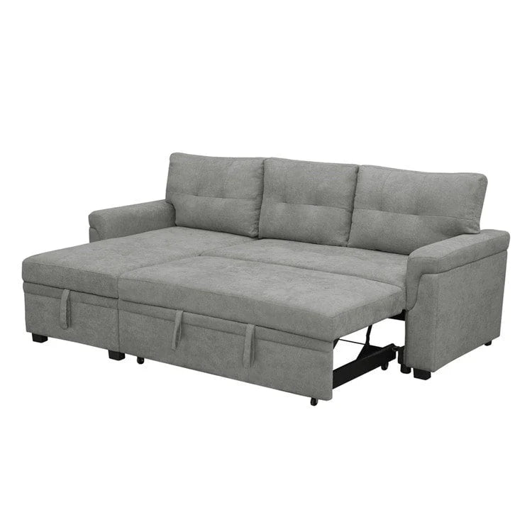 Divano componibile convertibile reversibile con letto estraibile, chaise longue con contenitore nascosto e gambe durevoli