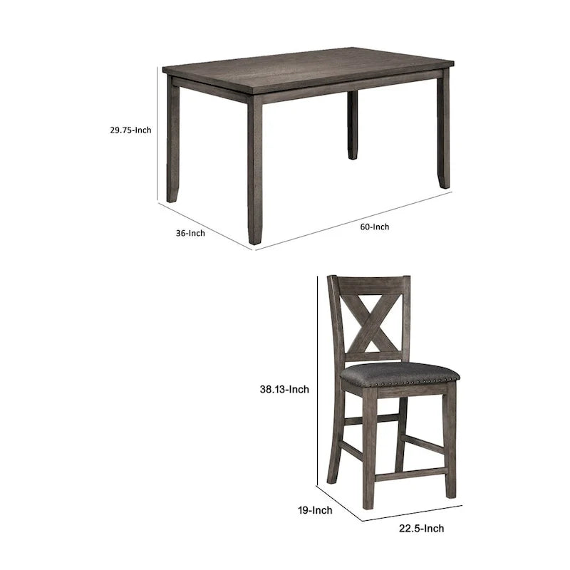 Set da 7 pezzi da tavolo da pranzo, Sedie con schienale a reticolo, Legno grigio scuro, Poliestere