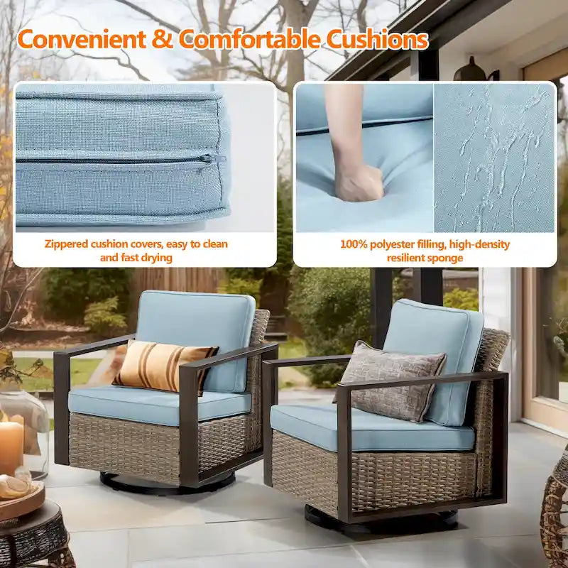 Cozywor 2-Piece Patio Wicker Outdoor Rocking Chair with Metal Frame and Cushions