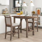 Set da 3 Pezzi Tavolo da Pranzo a Foglia Cadente a Altezza Bancone in Legno