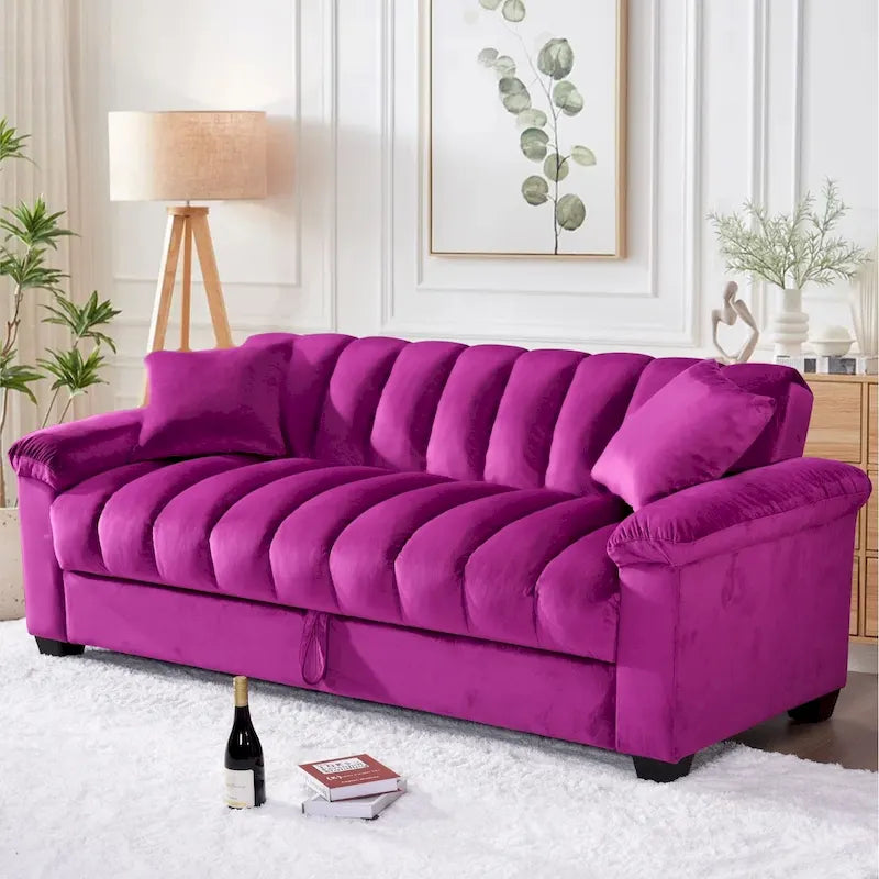 82.7 Velvet Storage Convertible Sofa Sleeper Couch with 2 Pillows