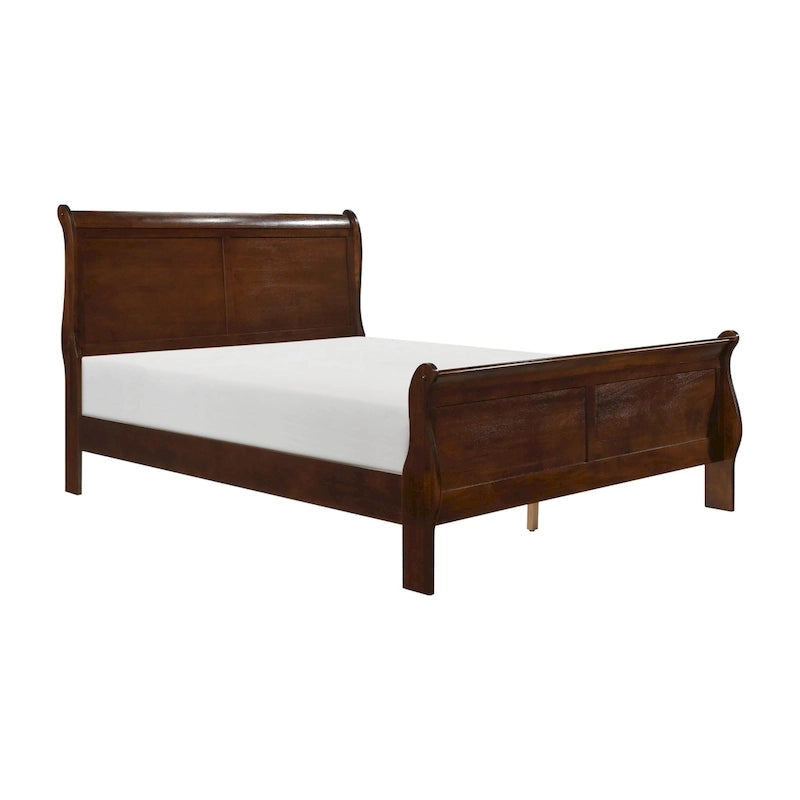 Letto a slitta matrimoniale Gage Traditional, struttura in legno, ricca finitura marrone ciliegio