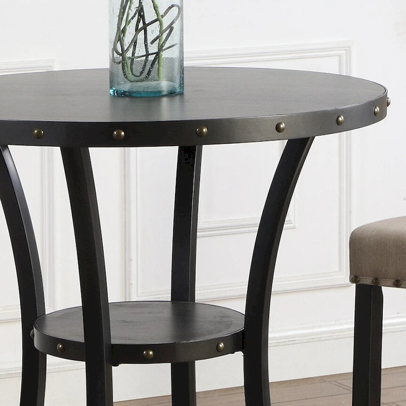 Modern Style 3-Piece Dining Set with Round Bar Table and 2 Nailhead Pub Chairs