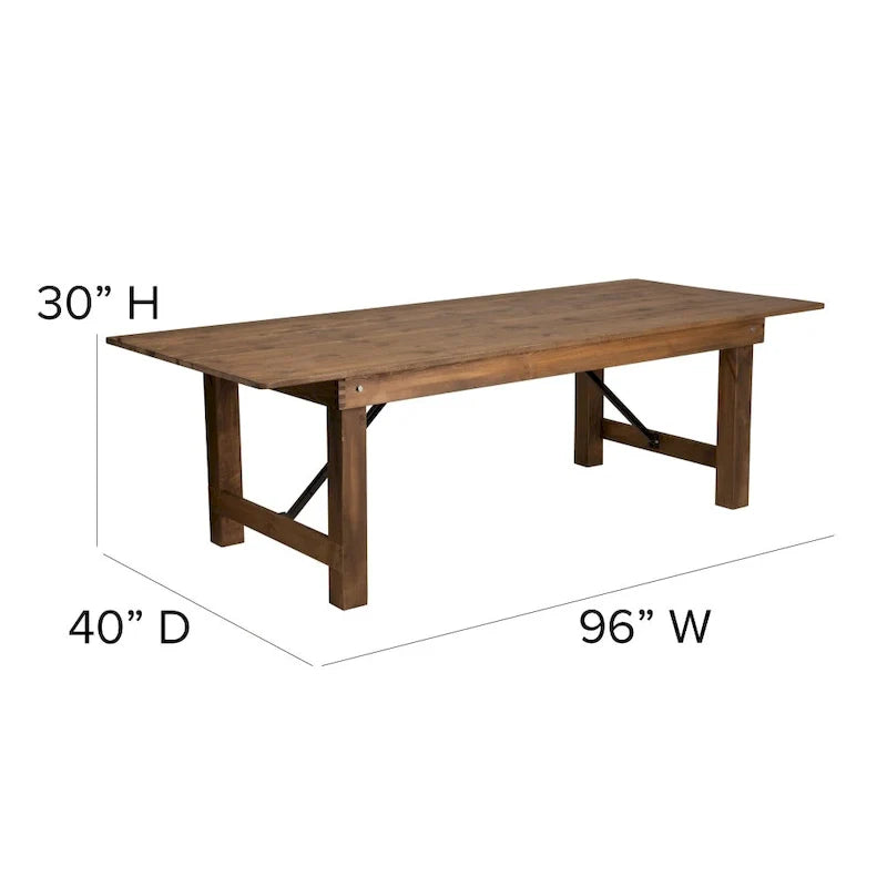 Tavolo Pieghevole Rustico da Fattoria 2,4 m x 1,2 m con 10 Sedie Cross Back e Cuscini