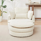 Poltrona girevole oversize con pouf contenitore Moon con 4 cuscini