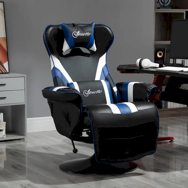 Sedia da Gaming Vinsetto con Schienale Inclinabile e Poggiapiedi, Poggiatesta e Portabicchieri