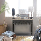 Zinc-Finished Metal and Wood Scalloped Edge Sofa Table