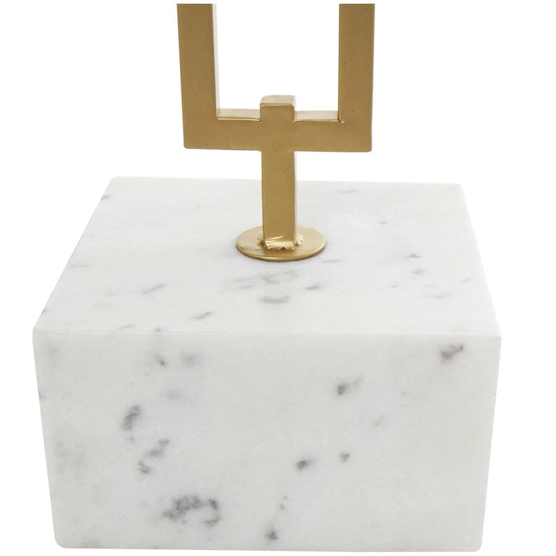 Tavolino d'appoggio/laterale Geometrico in marmo con base rettangolare in metallo dorato - Bianco - Roche River Decor
