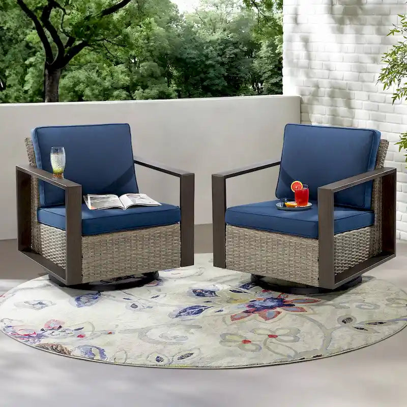 Cozywor 2-Piece Patio Wicker Outdoor Rocking Chair with Metal Frame and Cushions